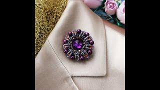 Purple Pearl Brooch pin. Круглая фиолетовая брошь на жакет. Round brooch pin.