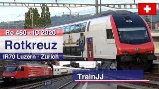 SBB IC2020 with Re460 locomotive as IR75 at train station Rotkreuz in Switzerland | Swiss Trains
