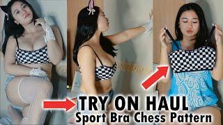 TRY ON HAUL SPORT BRA CHESS PATTERN