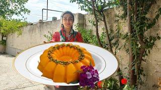 Saffron dessert recipe in the spring air of the village||Village life. Iranian cookingدسر زعفرانی