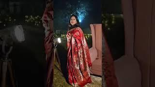 party time red saree fun time