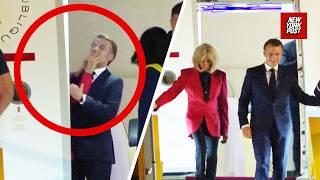 Insane moment Macron is smacked in the face by his wife as they arrive in Vietnam
