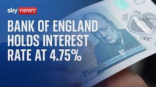 Bank of England holds interest rate at 4.75% after November inflation rise