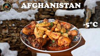 Snowfall in Village: Cooking Chicken with Vegetables in Cold Winter of Afghanistan