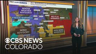Snow and wind in the mountains, with high fire danger for Southeastern Colorado