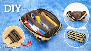 DIY Tray Pencil Case | 3 Compartments Pouch Bag Tutorial [sewingtimes]