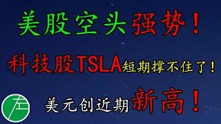 美股空头强势！科技股、TSLA短期撑不住了！美元创近期新高！SP500、NAS100、美元、黄金、原油、SOXS、LABD、FNGD、SQQQ、SNOW、SQM、TSLA、SHOP