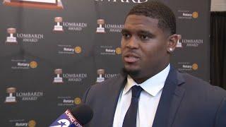 Texas OT Kelvin Banks Jr. speaks with KPRC 2 after receiving the 2024 Lombardi Award