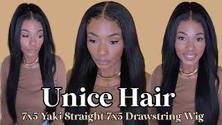 PERFECT Beginner Wig! Yaki Straight 7x5 Lace Wig with Drawstring ft Unice Hair