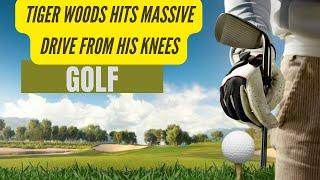 Golf 2024: Tiger Woods hits massive drive from his knees to win long drive contest #golf #tigerwoods