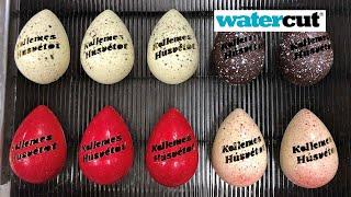 Watercut XS oeufs chocolat. Découpe jet d'eau. Watercut XS chocolate eggs cutting.