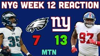 NY Giants Week 12 Reaction vs Eagles (DEFENDING Home Field)