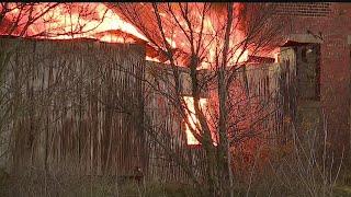 Huge industrial fire at former Salem China factory burns into the night