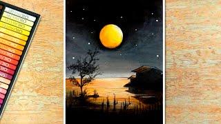 How to Draw Moonlight Scenery | Easy Oil Pastel Drawing for Beginners step by step | #46