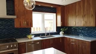 Mid Century Modern Kitchen with Bold Blue Tile