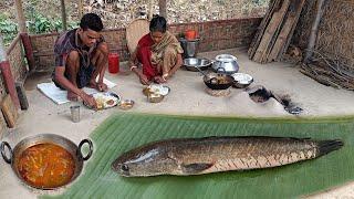 Big SHOL FISH Curry With Lal Shak Cooking and Eating By Village Mother and Son