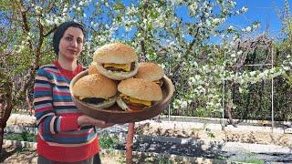 Cooking special burger in rural style | rural lifestyle, nomadic in Iran