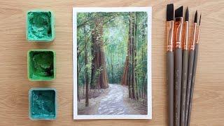 Forest Painting | Real Time Gouache Demo with Brush Set