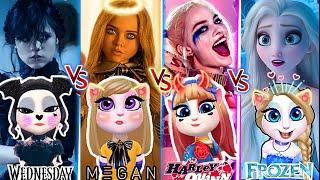 angela Angel  Wednesday Addams vs Elsa in frozen vS Megan vs Harley Quinn  my Talking Angela 2