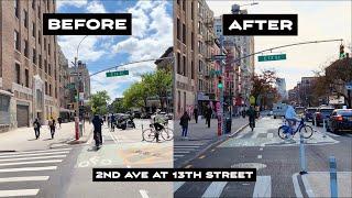 NYC's 2nd Avenue Bike Lanes Were Widened - in some places 2x - Plus bike racks and daylighting!