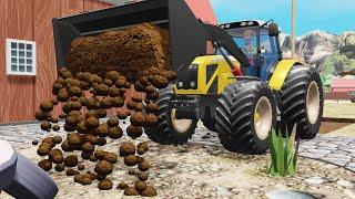 Tractor with Front Loader in Action and Work with Two Tractors - Building a Doghouse on the Farm