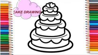 How to draw and color yummy cake, Easy drawing for toddlers and kids