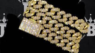 Gold Full Bustdown Baguette Cuban Hip Hop Bling Bling CZ Iced Out Chain