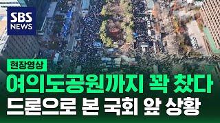 "100만 명 모인다" 국회 앞에서 여의도공원까지 들어찬 인파…드론으로 본 국회 앞 상황 (현장영상) / SBS