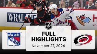 NHL Highlights | Rangers vs. Hurricanes | November 27, 2024