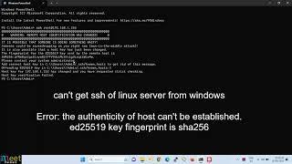 the authenticity of host can't be established. can't get ssh linux from windows