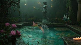 ‍️🪷 Mermaid Garden Pool | Fantasy Music & ASMR Rain/Water | Relax, Meditate, Dream | 6 Hrs