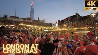  London Christmas Tour 2024  | Festive Walk of London Bridge & Borough Market to Tower Bridge [4K]