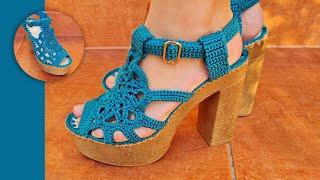 БОСОНОЖКИ ЖЕНСКИЕ АЖУРЧАСТЬ 1 МК ДЛЯ НОВИЧКОВ ВЯЖЕМ КРЮЧКОМ  CROCHET SHOES