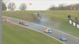 UK National Legends Cars Championship 2023. R5 Cadwell Park. Huge Crash Flips