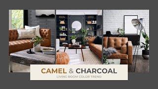 Camel Tan and Charcoal Gray Living Room Color Trend - Masculine Living Room