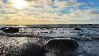 Sea Waves | Sailing into the Sunset | Ship on the Horizon with Sunlit Clouds.