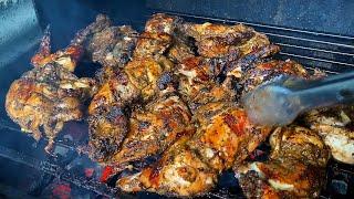 Jerk Chicken, slowly cook on the grill. Authentic Jamaican Jerk Chicken Recipe