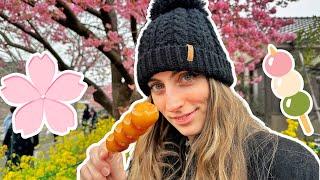 Japanese Street Food at a Cherry Blossom Festival  