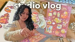 studio vlog  making sticker sheets | fantasy inspired art | artist's small art shop  ࿔*: