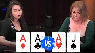 Poker Queens With ACES for Massive Pot at Live Cash Game