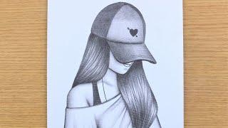 A girl with cap drawing || Hidden face drawing || Girl pencil drawing tutorial