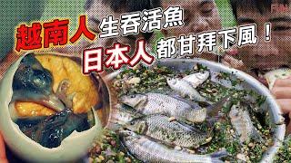 【越南最嚇人的恐怖美食】吃狗貓都不算厲害 | 活魚沙拉、小蝌蚪 再配一杯小白酒！| 越南人生吞活魚！日本人看見都直搖頭！