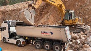 Liebherr 974 Excavator Loading Rocks On Trucks - Sotiriadis/Labrianidis Quarry Works