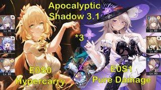 E0S0 Aglaea Hypercarry and E0S1 The Herta Pure Damage Apocalyptic Shadow 4 3.1 | Honkai: Star Rail