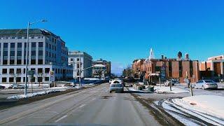 Burlington VT Downtown on a sunny winter day. Driving 4K video.