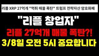 리플 창업자 리플 27억개 몰래 폭탄 매도 ? 3월8일 오전 5시 굉장히 중요합니다 #xrp