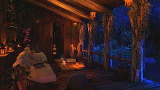 Cozy Cabin Porch Ambience  Rain sounds for sleeping on a cozy porch of a forest cabin.