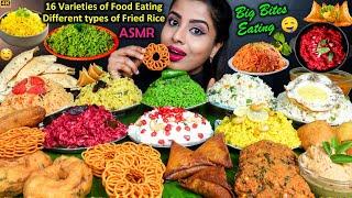 Eating Cashew Lemon Rice,Tomato Rice,Egg Fried Rice,Sambar,Curd Rice,Pulao,Samosa ASMR Eating Video