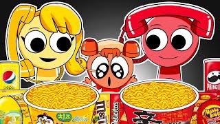 INCREDIBOX SPRUNKI - Sprunki Tele Family Convenience Store YELLOW RED Food Mukbang Animation | ASMR