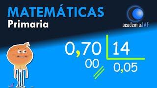 Dividir decimal entre número natural de dos cifras y mayor que el dividendo